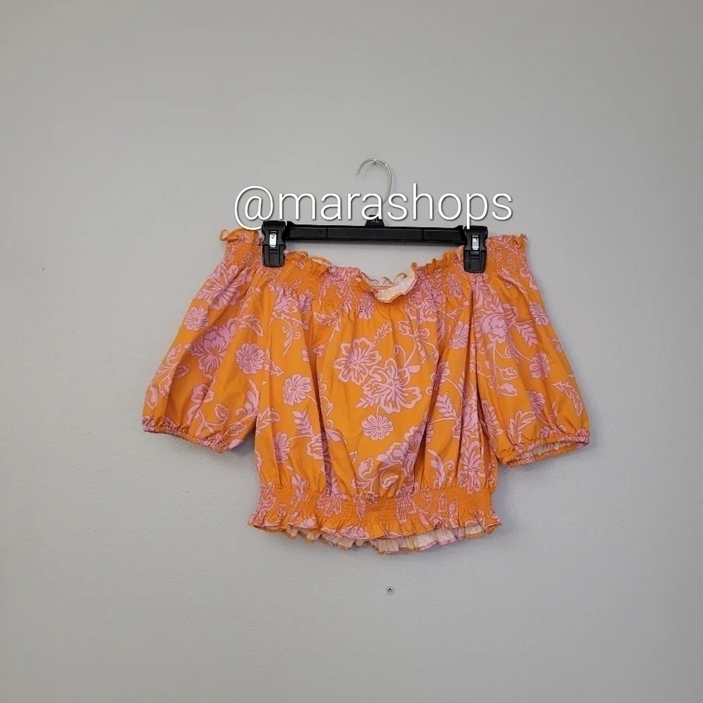 Xirena Elle Off the Shoulder Floral Cotton Crop Top